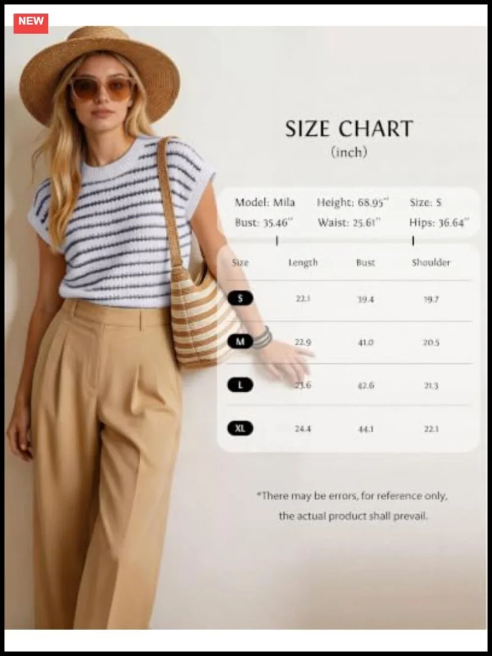 Women's Knit Sweater Vest, Cap Sleeve Striped Top